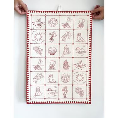 Redwork Tea Towel In Red