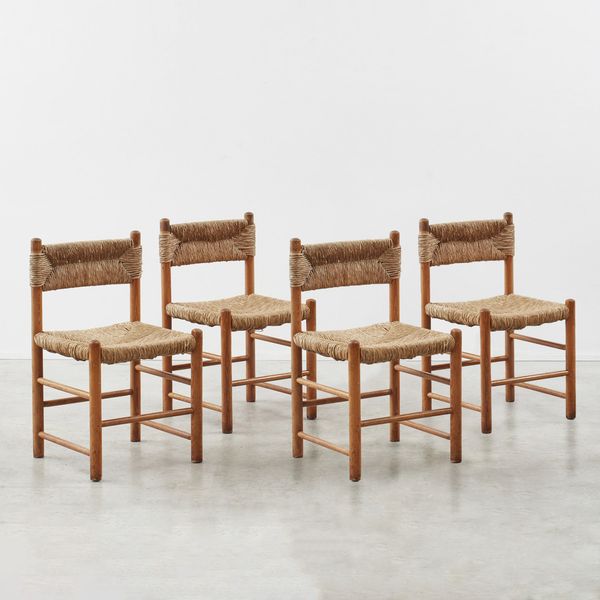 Set of four Rush Chairs In The Style Of Charlotte Perriand, France, 1950s