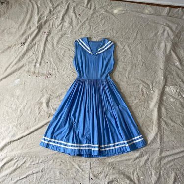 Vintage 1940s Sailor Dress Side Zipper 