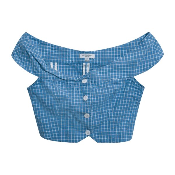 Petite Studio Blue Checkered Crop Top