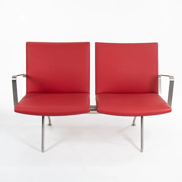 Kastrup Red Leather Two Seater Sofa by Hans Wegner for Carl Hansen, 2020