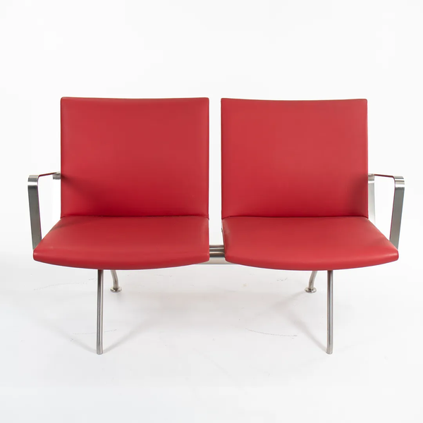 Kastrup Red Leather Two Seater Sofa by Hans Wegner for Carl Hansen, 2020