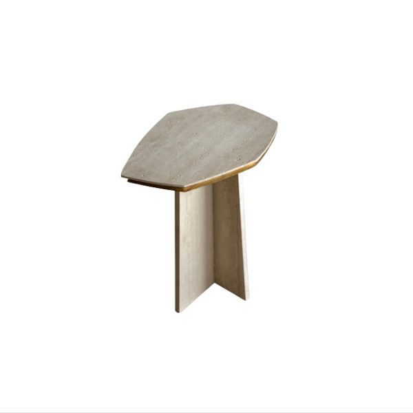 Geometrik side Table - Travertine and Brass