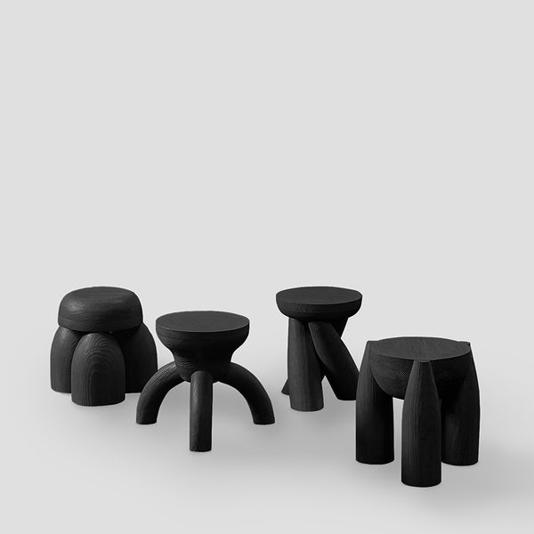 ELEMENTOS Earth Stool - Sandblasted Pine with Black Finish