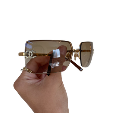Chanel Crystal CC Rimless 4092-B Tan Sunglasses 
