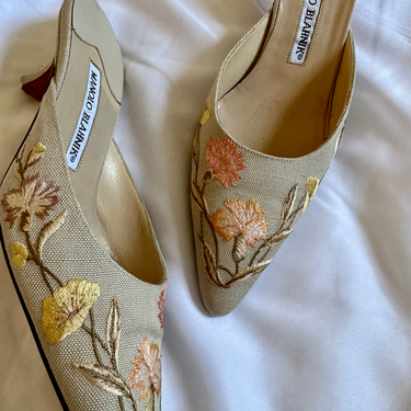 Floral Embroidery Manolo Mule Heels