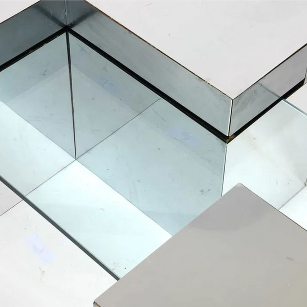 Mirrored Steel and Glass Side Table