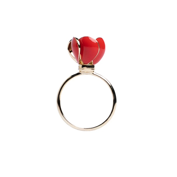 18k Yellow Gold Red Tulip Ring