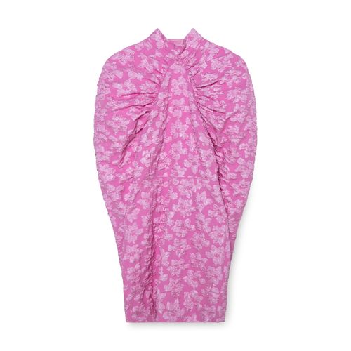 ROTATE Floral Jacquard Puff Sleeve Mini Dress in Pink