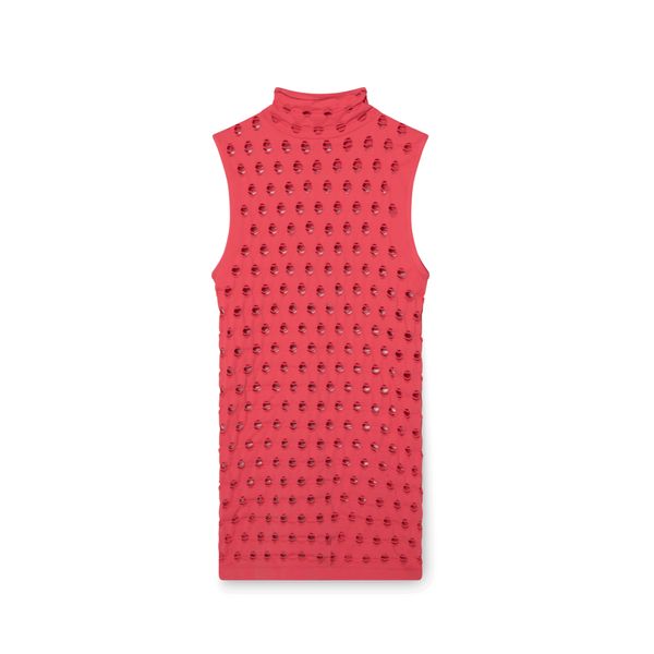 Maisie Wilen Red Perforated Sleeveless Turtleneck