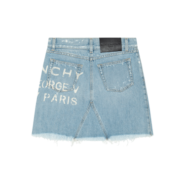 Givenchy Distressed Denim Logo Mini Skirt