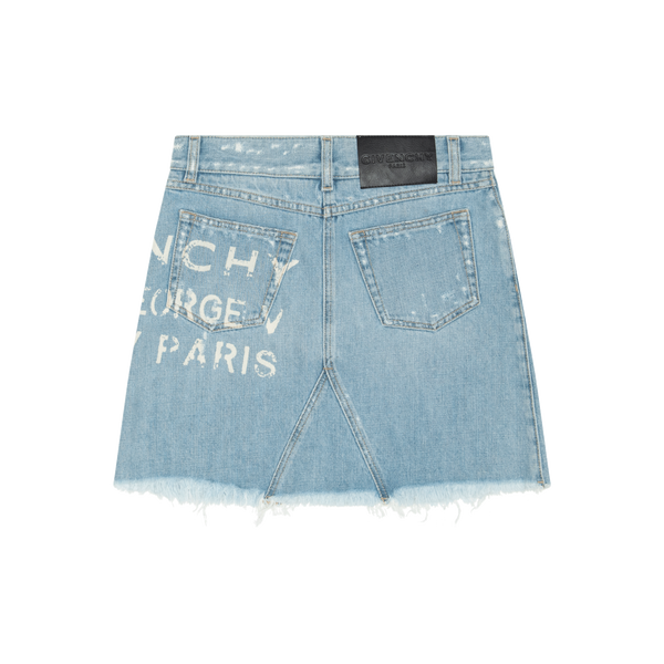 Givenchy Distressed Denim Logo Mini Skirt