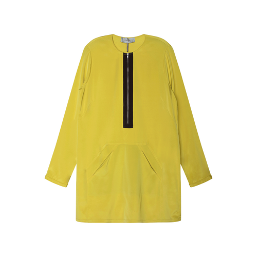 MAXAZRIA Chartreuse Silk Tunic Dress