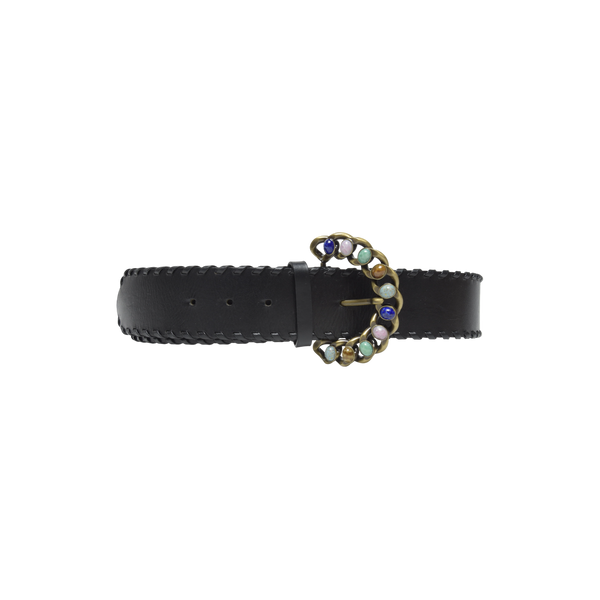 Black Leather Jeweled Belt