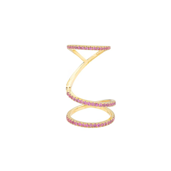 14k Yellow Gold Pink Sapphire Double-Finger Wave Ring