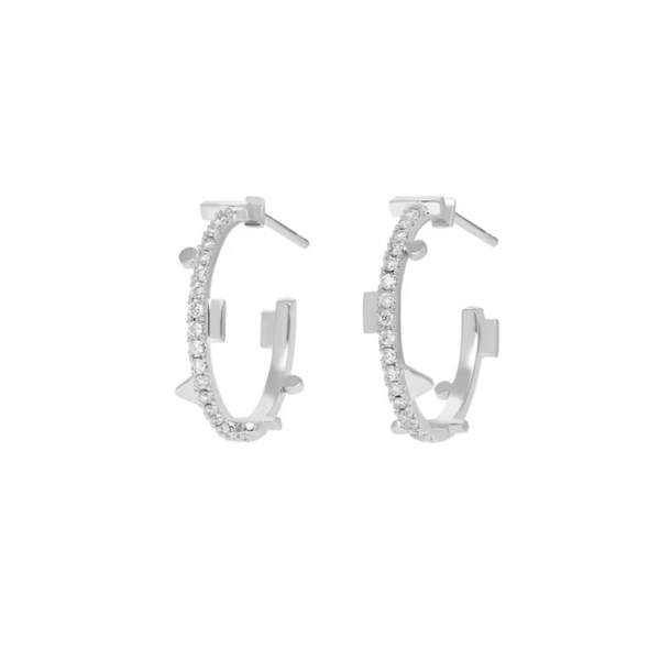 Harika 14k White Gold White Diamond Hoop Earrings
