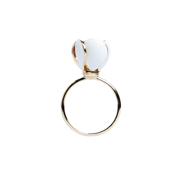 18k Yellow Gold White Tulip Ring