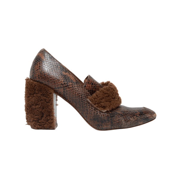 BCBG Fluffy Crocodile Loafer Heels