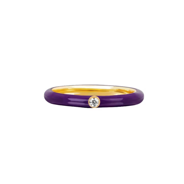EF Collection 14k Yellow Gold Jumbo Single Diamond Ultra Violet Enamel Ring