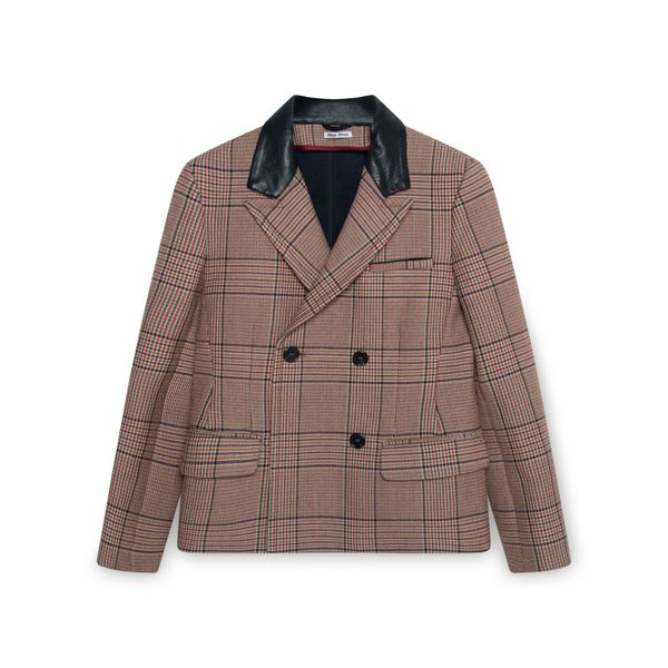 Miu Miu Plaid Blazer with Leather Collar