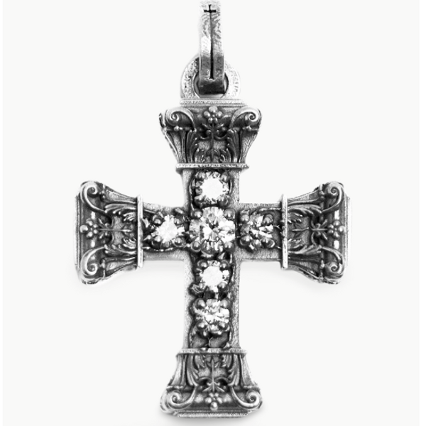 Floral Cross Pendant - Natural Diamonds