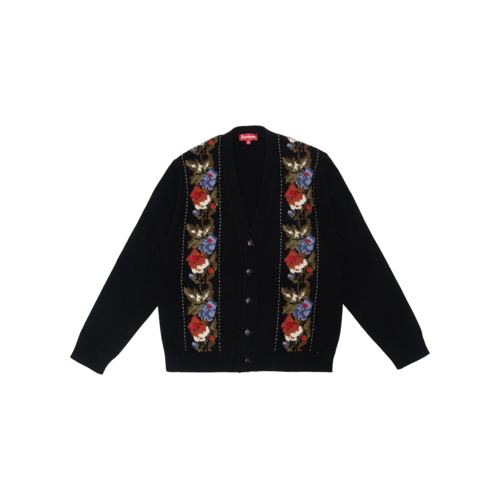 Supreme 19AW floral stripe cardigan 黒 M image-a18cf7be-1697-4d0d-9bd4-