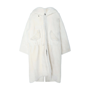 Mr & Mrs Italy White Hooded Long Fur Coat