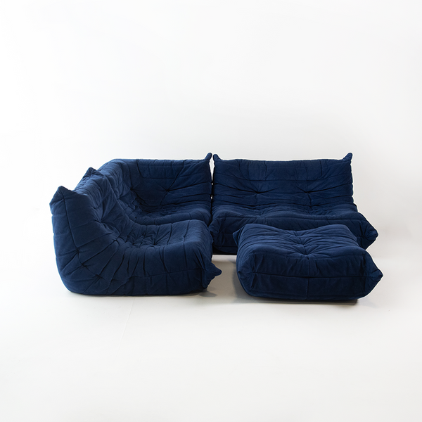 Blue Suede Five Piece Togo Sofa Set (Sold Separately) by Michel Ducaroy for Ligne Roset