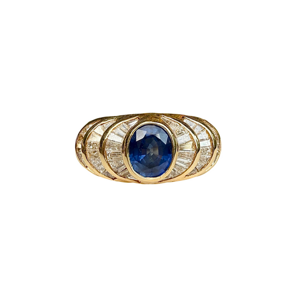 14k Yellow Gold Oval Blue Sapphire Diamond Ring