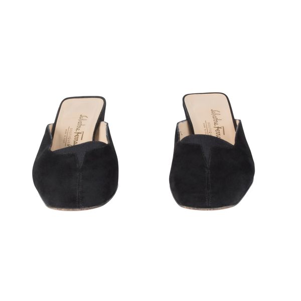 Salvatore Ferragamo Black Velvet Mules 