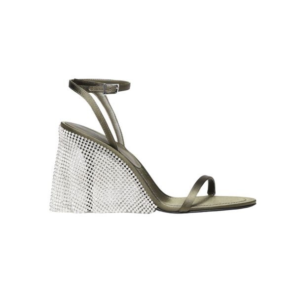 Kate Sandal 90MM Round in Khaki Silk