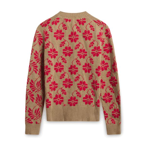 Barrie Floral Round Neck Cardigan - Brown