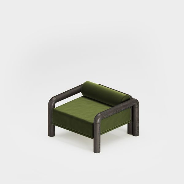 Prowling Velvet Armchair with Solid Wood Legs