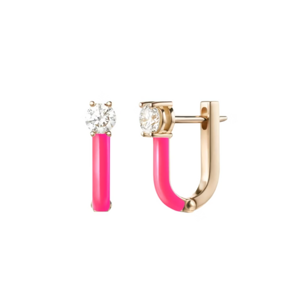 Melissa Kaye Neon Pink and 18k Rose Gold Aria U Huggie Hoop