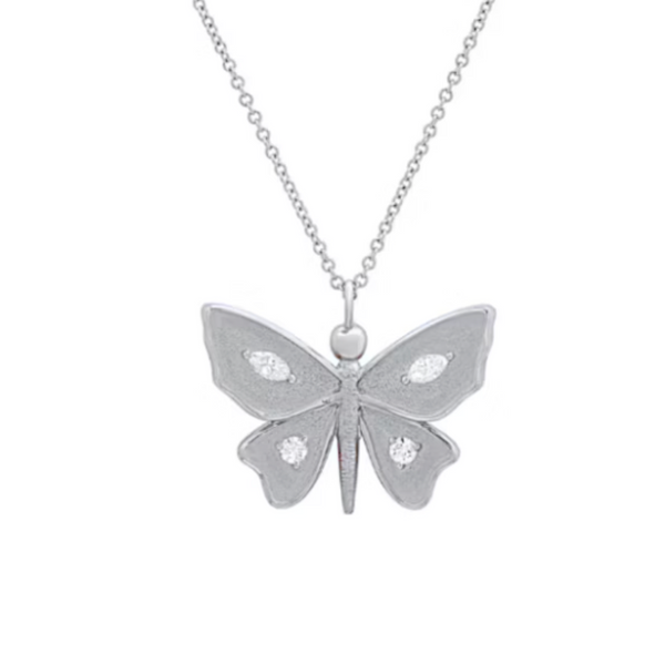14k White Gold Large Diamond Butterfly Necklace