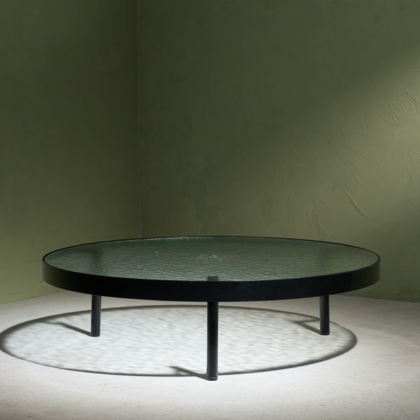 Black Round Coffee Table with Structured Glass top by Janni van Pelt, The Netherlands 1960s