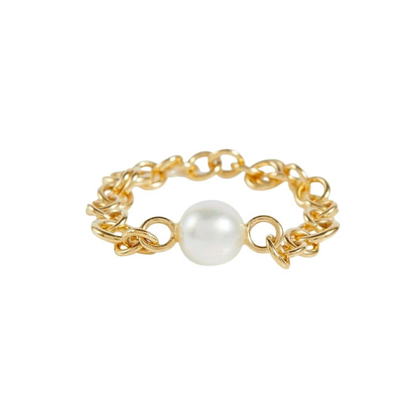 Spinelli Kilcollin Akoya Pearl Gravity Chain Ring in 18k Yellow Gold
