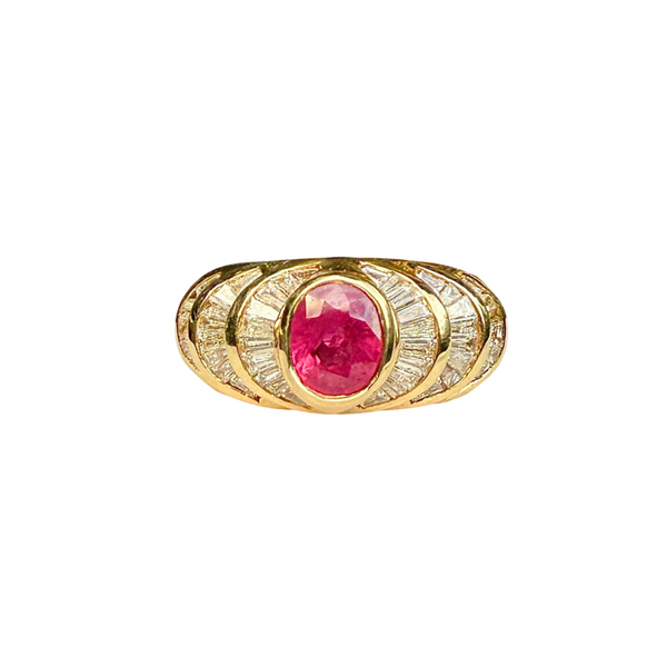 14k Yellow Gold Oval Ruby Diamond Ring