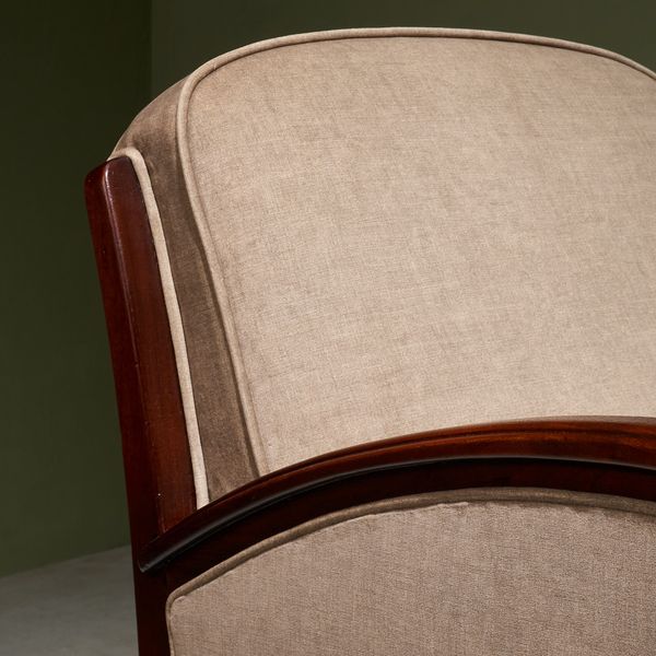 Art Deco Lounge Chair in Ivory Upholstery and Mahogany, France 1930s