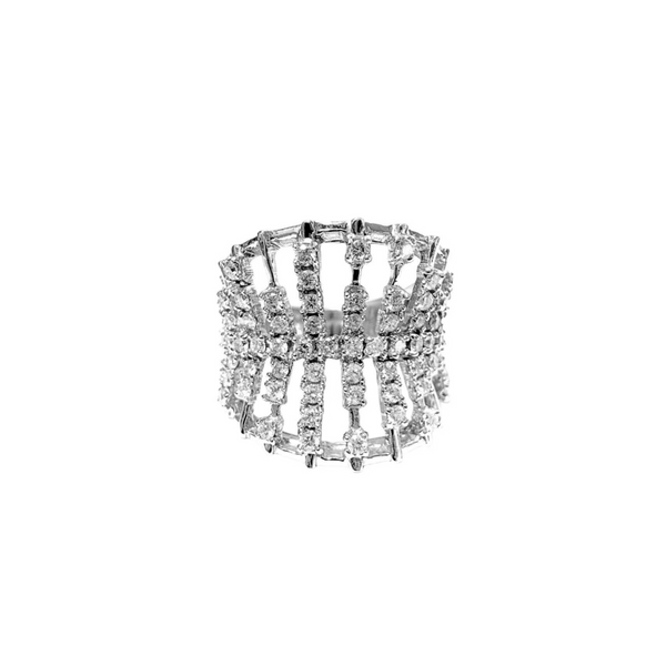 Vintage 14k White Gold Diamond Cage Statement Ring