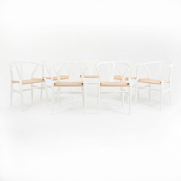 Set of 7 White Wishbone Dining Chairs by Hans Wegner for Carl Hansen, 2021