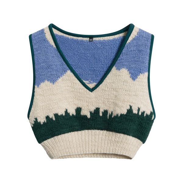 Vintage Light Blue, White, and Green Knit Wool Sweater vest