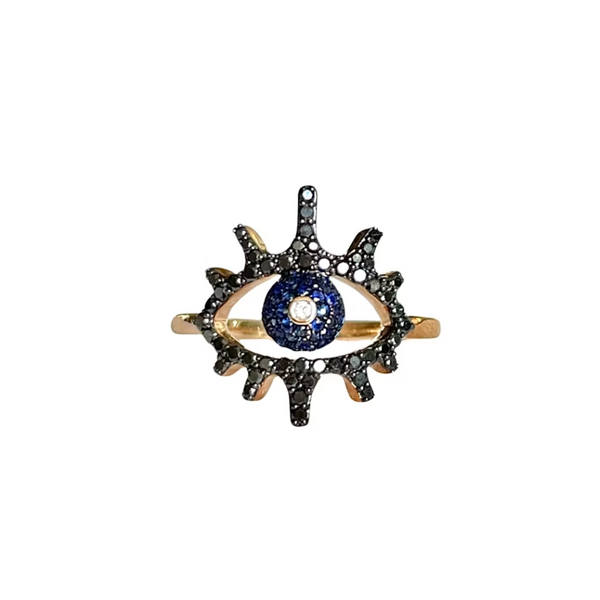 18k Rose Gold Diamond Sapphire Protection Evil Eye Ring