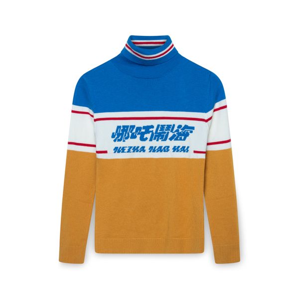 BaiXiJu Yellow and Blue Turtleneck Sweater