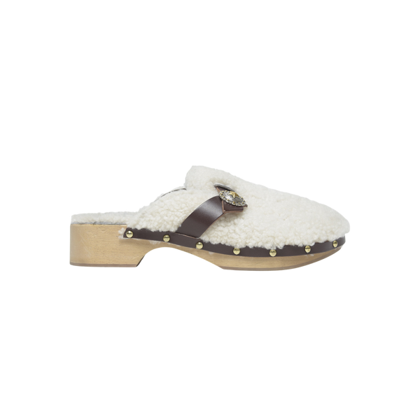 Allegra Clogs in White Shearling