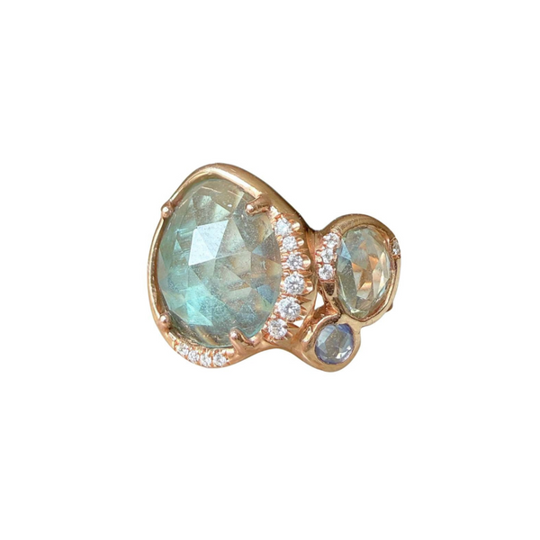 Sirciam 14k Rose Gold Blue- Green Tourmaline Mana Ring