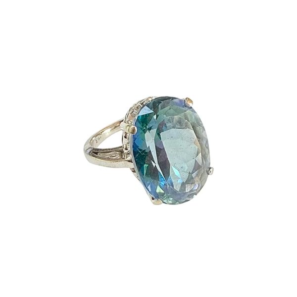 Vintage 14k White Gold Oval Mystic Topaz Cocktail Ring