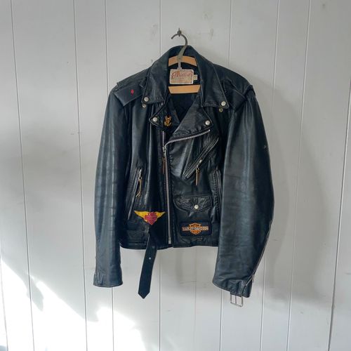 Vintage 1960s Harley Davidson Leather Motorcycle Jacket