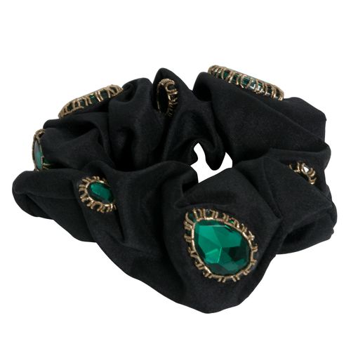 Azeeza Emerald Embellished Silk Scrunchie