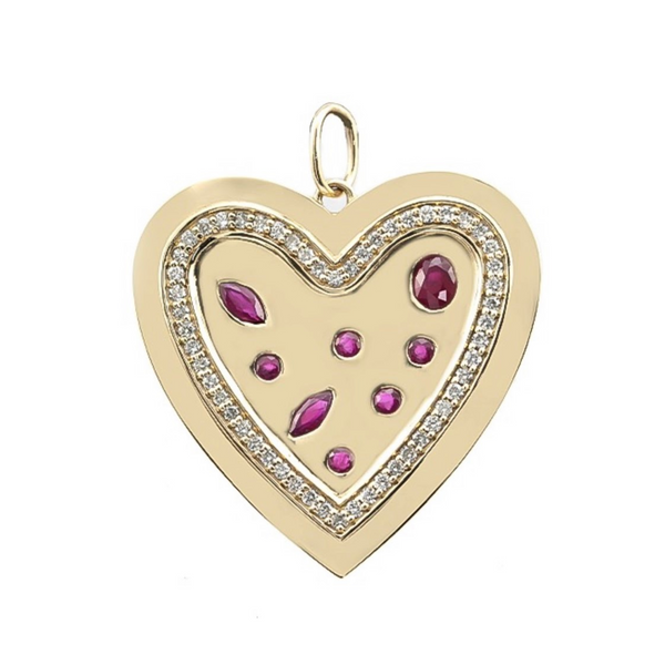 14k YG Ruby Diamond Heart Pendant